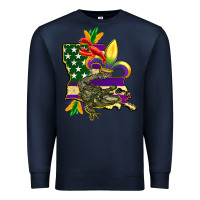 Navy louisiana map american flag mardi gras Premium Sweatshirt - CowGirlArtShop