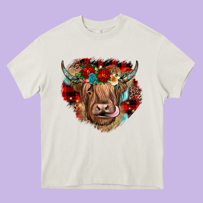 Christmas Cow Gemstone Heavy Core Tee Designed By Jahusdesignshop