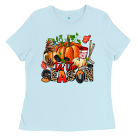 Baby Blue fall and  hockey  tis the season Ladies Tee - AdoDesignShop