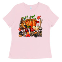 Bubblegum Pink fall and  hockey  tis the season Ladies Tee - AdoDesignShop