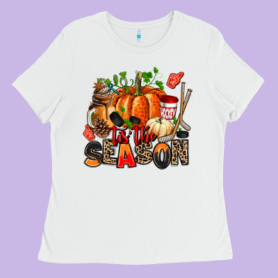 Fall And  Hockey  Tis The Season Ladies Tee Designed By Adodesignshop