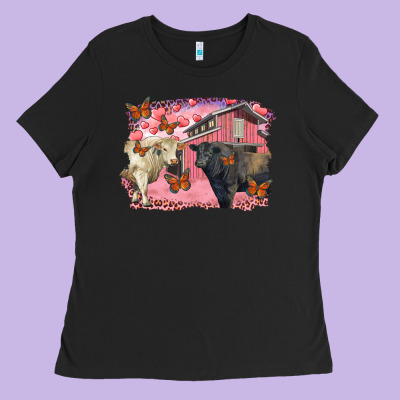 Valentine's Day Barn And Black Angus With Charolais Ladies Tee Designed By Ranaportraitstore