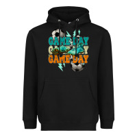 Black Game day lightning bolt soccer Heavyweight Hoodie - HowdyJamesFarm