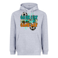 Heather Grey Game day lightning bolt soccer Heavyweight Hoodie - HowdyJamesFarm
