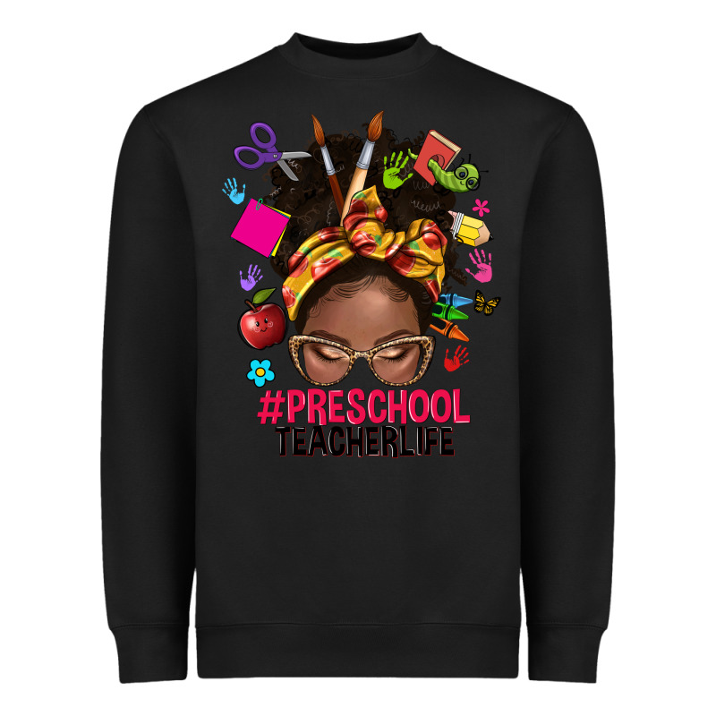 Preschool Teacher Life Afro Messy Bun Heavyweight Sweatshirt by NancyCooperArtShop | Teevron