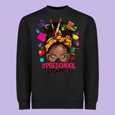 Preschool Teacher Life Afro Messy Bun Heavyweight Sweatshirt Designed By Nancycooperartshop