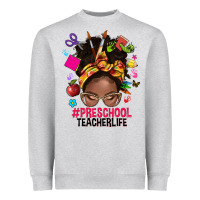 Heather Grey preschool teacher life afro messy bun Heavyweight Sweatshirt - NancyCooperArtShop