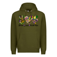 Army Green peace love mardi gras Premium Hoodie - CowGirlArtShop