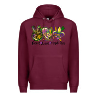 Burgundy peace love mardi gras Premium Hoodie - CowGirlArtShop