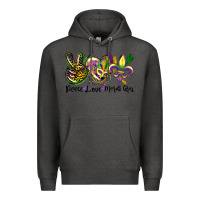 Charcoal Heather peace love mardi gras Premium Hoodie - CowGirlArtShop