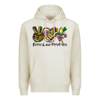 Oatmeal Heather peace love mardi gras Premium Hoodie - CowGirlArtShop