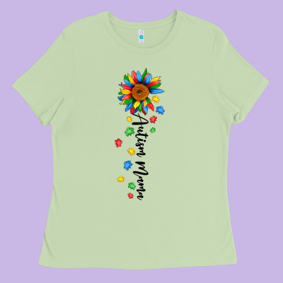 Autism Mama Sunflower Black Ladies Tee Designed By Jahusdesignshop