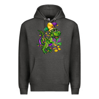 Charcoal Heather mardi gras trex Premium Hoodie - CowGirlArtShop