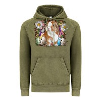 Vintage Olive Easter Bunny With Quail Eggs And Daisy Vintage Hoodie - RanaPortraitStore