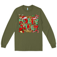 Army Green holly jolly christmas Long Sleeve Tee - MaliasSmallBusiness