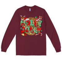 Burgundy holly jolly christmas Long Sleeve Tee - MaliasSmallBusiness