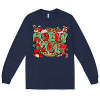 Navy holly jolly christmas Long Sleeve Tee - MaliasSmallBusiness