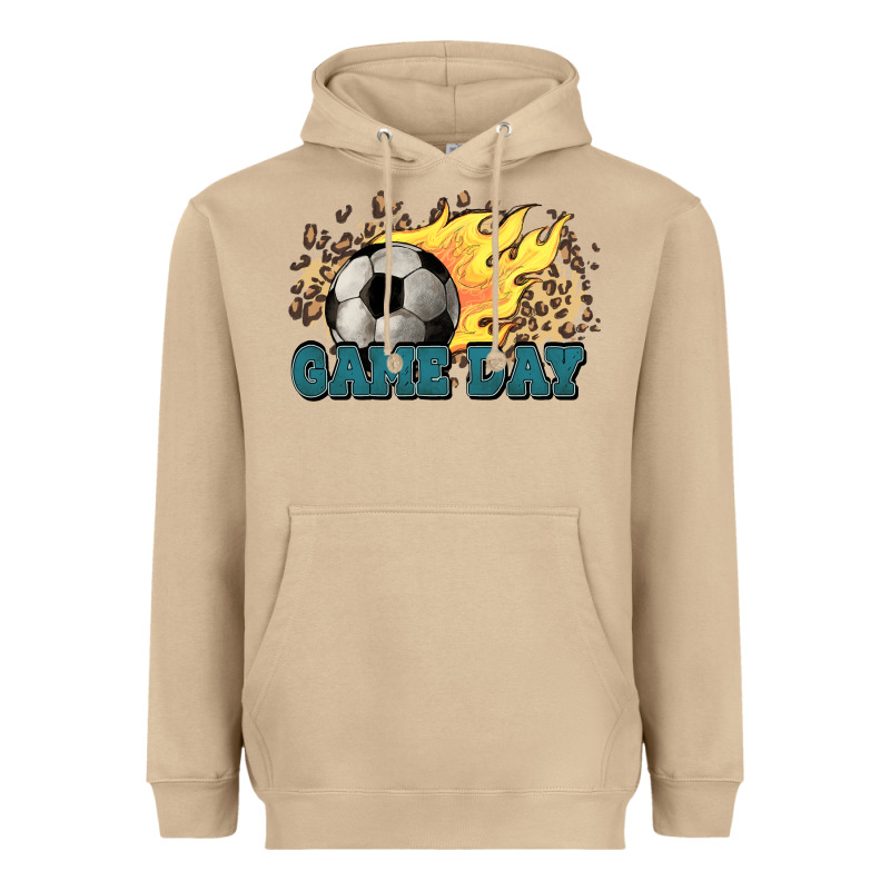 Game Day Soccer Leopard Flames Fireball Heavyweight Hoodie by HowdyJamesFarm | Teevron