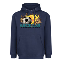 Navy Game day Soccer leopard flames fireball Heavyweight Hoodie - HowdyJamesFarm