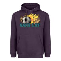 Plum Game day Soccer leopard flames fireball Heavyweight Hoodie - HowdyJamesFarm