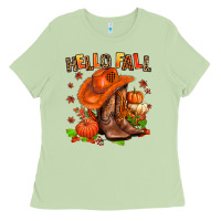 Matcha hello fall pumpkins  cowgirl  and roses Ladies Tee - AdoDesignShop