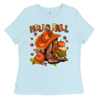 Baby Blue hello fall pumpkins  cowgirl  and roses Ladies Tee - AdoDesignShop
