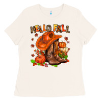 Bone hello fall pumpkins  cowgirl  and roses Ladies Tee - AdoDesignShop