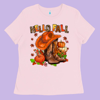 Hello Fall Pumpkins  Cowgirl  And Roses Ladies Tee Designed By Adodesignshop