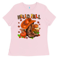 Bubblegum Pink hello fall pumpkins  cowgirl  and roses Ladies Tee - AdoDesignShop