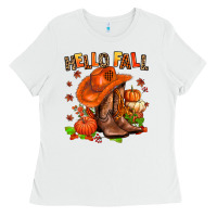 White hello fall pumpkins  cowgirl  and roses Ladies Tee - AdoDesignShop