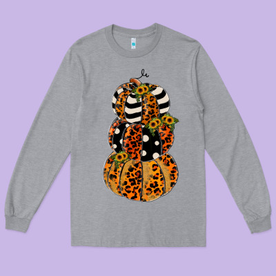 Leopard Pumpkin Polka Dot Sunflower Long Sleeve Tee Designed By Jahusdesignshop