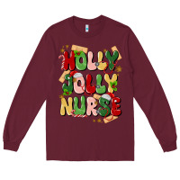 Burgundy holly jolly nurse Long Sleeve Tee - MaliasSmallBusiness