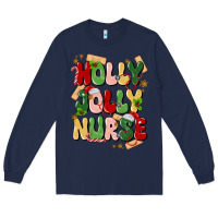 Navy holly jolly nurse Long Sleeve Tee - MaliasSmallBusiness