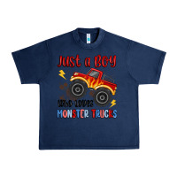 Navy just a boy who loves monster trucks Urban Heavy Tee - MaliasSmallBusiness