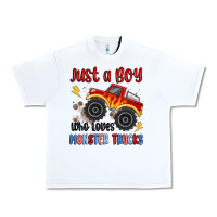 White just a boy who loves monster trucks Urban Heavy Tee - MaliasSmallBusiness