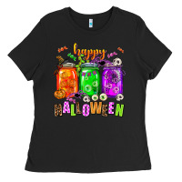 Black happy halloween jars and horror Ladies Tee - AdoDesignShop