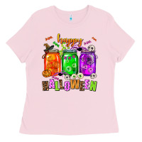 Bubblegum Pink happy halloween jars and horror Ladies Tee - AdoDesignShop