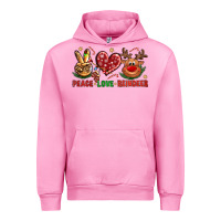 Fuchsia Pink Peace Love Reindeer Christmas Urban Hoodie - BundleAndBundleShop