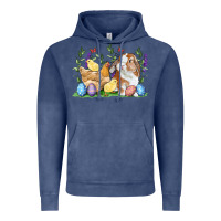 Vintage Denim Easter bunny and chicks with floral Vintage Hoodie - RanaPortraitStore