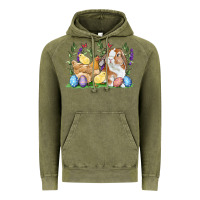 Vintage Olive Easter bunny and chicks with floral Vintage Hoodie - RanaPortraitStore