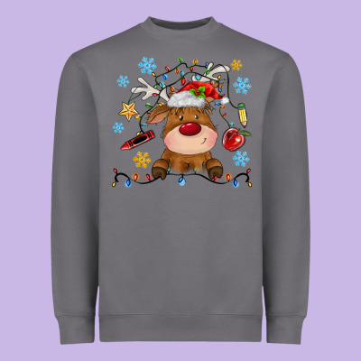 Christmas Deer School Heavyweight Sweatshirt Designed By Maliassmallbusiness