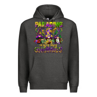 Charcoal Heather parading with my gnomies mardi gras Premium Hoodie - CowGirlArtShop