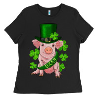 Black st. patrick's day lucky baby pig Ladies Tee - RanaPortraitStore