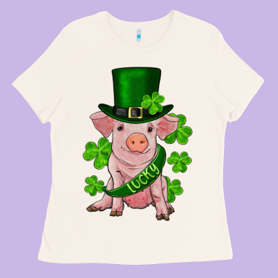 St. Patrick's Day Lucky Baby Pig Ladies Tee Designed By Ranaportraitstore