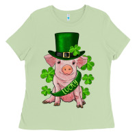 Matcha st. patrick's day lucky baby pig Ladies Tee - RanaPortraitStore