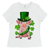 White st. patrick's day lucky baby pig Ladies Tee - RanaPortraitStore