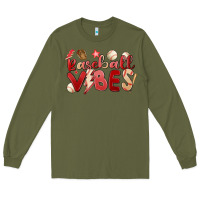 Army Green baseball vibes Long Sleeve Tee - MaliasSmallBusiness