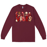 Burgundy baseball vibes Long Sleeve Tee - MaliasSmallBusiness