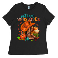 Black jusr a girl who loves fall  cowgirl Ladies Tee - AdoDesignShop