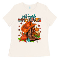 Bone jusr a girl who loves fall  cowgirl Ladies Tee - AdoDesignShop